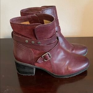 Naturalizer Maroon Ankle Boots with Buckle Detail
